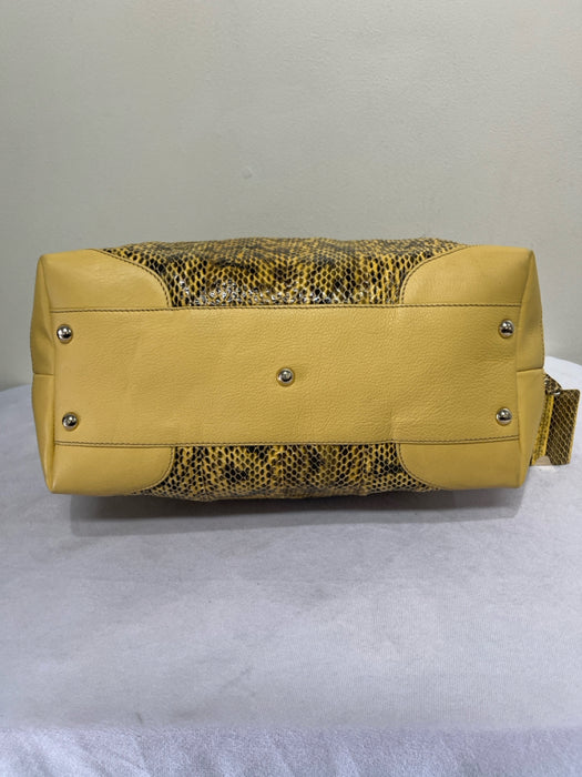 Nina Ricci Yellow & Black Leather Snake Skin Detail Gold Hardware Zip Close Bag