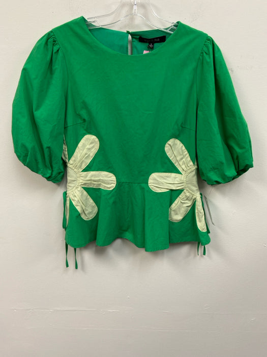Strut & Bolt Size S Green Print Cotton Round Neck Floral Back Keyhole Top
