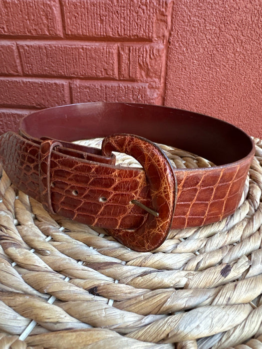 Brown Leather Croc Wide Belts