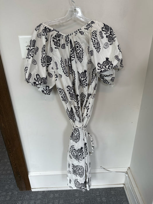 Rhode Size S White & Black Cotton Short Balloon Sleeve Botanical Maxi Dress