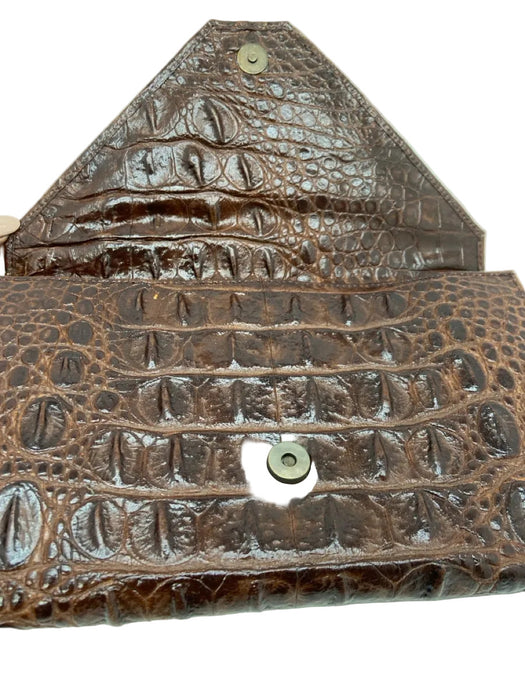 Veari Brown Leather Croc Embossed Magnetic Close Envelope Clutch Bag