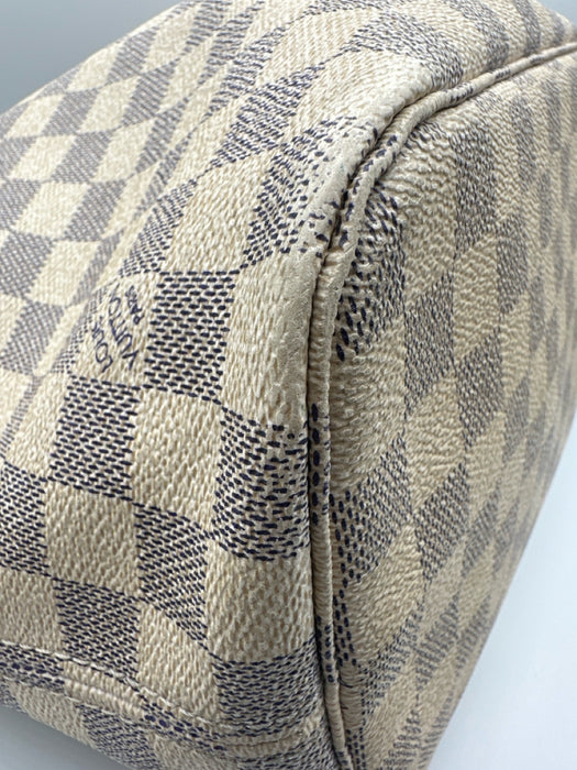 Louis Vuitton Cream, Blue, Brown Coated Canvas Top Handle Checkered Tote Bag