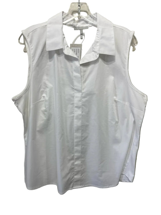 Hinson Wu Size XL White Cotton Sleeveless Collar Split V neck Top
