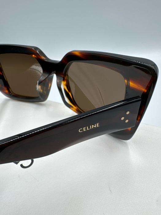 Celine Dark Brown Acetate Square tinted lens Tortoise Sunglasses