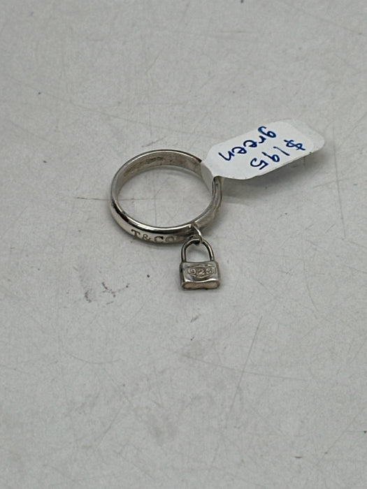 Tiffany & Co Silver 925 Sterling Silver Engraved Padlock Charm Ring