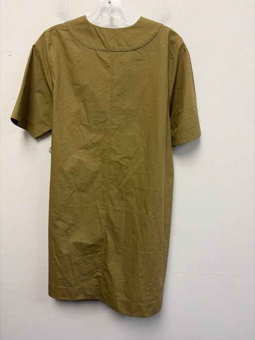 COS Size 6 Olive Green Cotton Short Sleeve V Neck Pleat Mini Dress