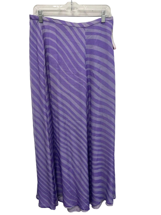 Rena Lange Size 10 Purple Silk Diagonal Stripe Side Zip Palazzo Pants