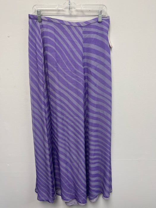 Rena Lange Size 10 Purple Silk Diagonal Stripe Side Zip Palazzo Pants