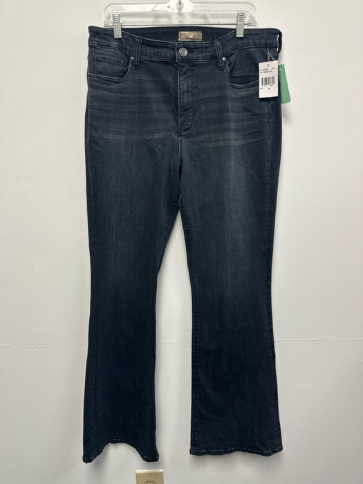KUT Size 14 Black Wash Cotton Denim Zip & Button 5 Pocket Whiskering Flare Jeans