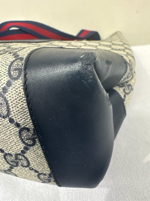 Gucci AS IS / Vintage Navy, Beige & Red Coated Canvas Monogram Guccissima Bag
