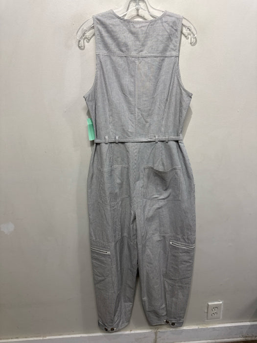 Ulla Johnson Size 10 Blue & White Cotton Sleeveless Seersucker Tapered Jumpsuit