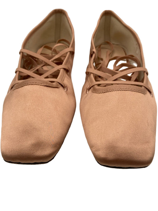 Loeffler Randall Shoe Size 9 Blush Pink Satin Lace Up Square Toe ballet Flats