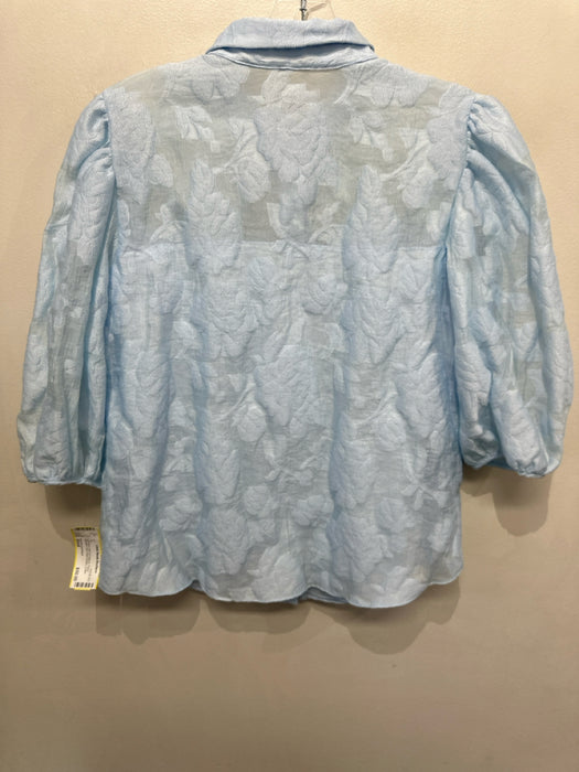 Amanda Uprichard Size Small Light Blue Half Puff Sleeve Floral Jacquard Top