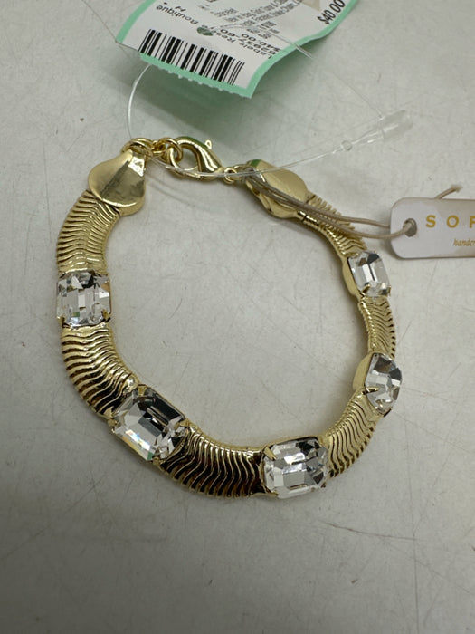 Sorrelli Gold Tone & Clear Metal & Crystal Faceted Snake Chain Bracelet
