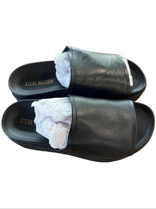 Steve Madden Shoe Size 8 Black Leather & Manmade Open Toe & Heel Platform Shoes