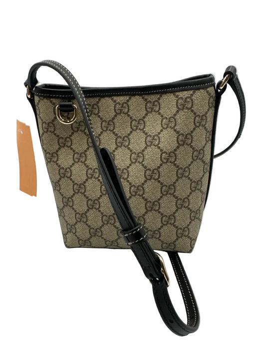 Gucci Beige & Black Coated Canvas Bucket Guccissima Magnetic Close Crossbody Bag