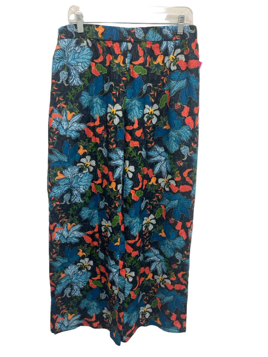 The Kit. Size L Navy & Multi Cotton Elastic Waist Floral Wide Leg Pants