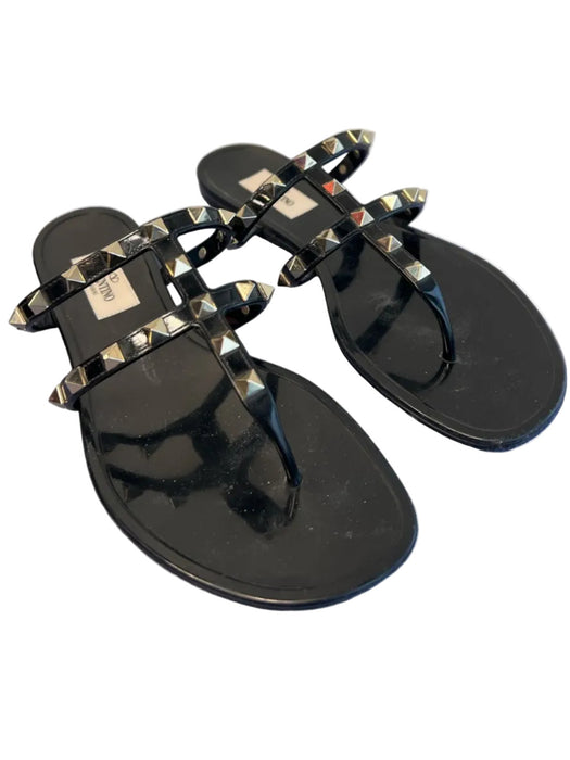 Valentino Garavani Shoe Size 37 Black Manmade Material Thong Strap Flat Shoes