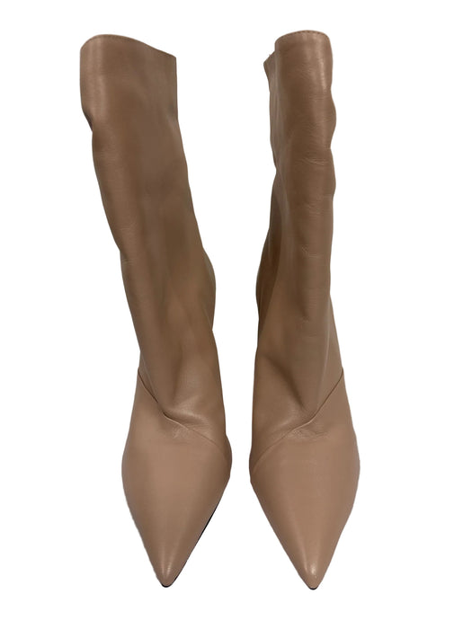 Schutz Shoe Size 8.5 Tan Brown Leather Pointed Toe Ruched Stiletto Boots