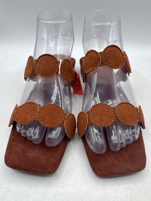 Lacceti Shoe Size 35 Brown Suede Circles Low Block Heel Mule Sandals