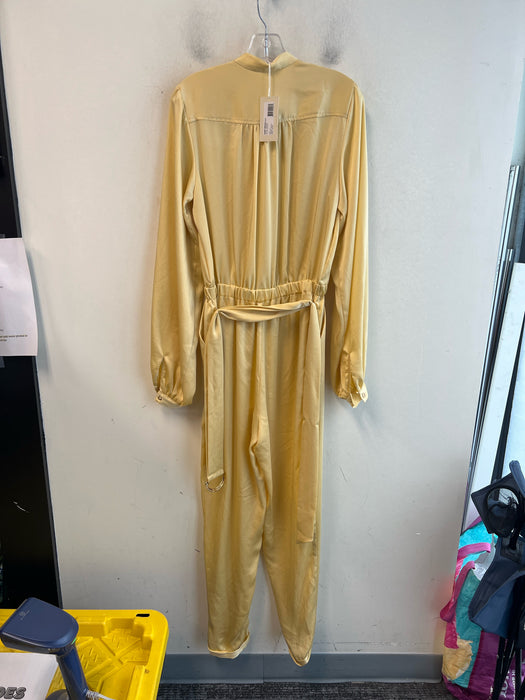 Ramy Brook Size M Yellow Polyester Long Sleeve Waist Belt Gold Hardware Jumpsuit
