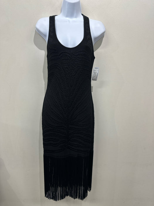 Roberto Cavalli Size 40 Black Viscose Sleeveless Knit Fringe hem Midi Dress