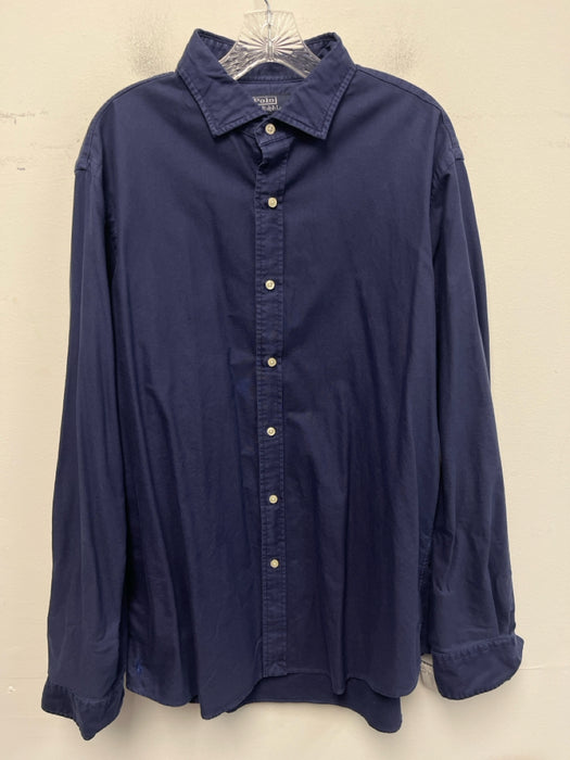 Polo Size XL Blue Cotton Solid Button Up Men's Long Sleeve Shirt