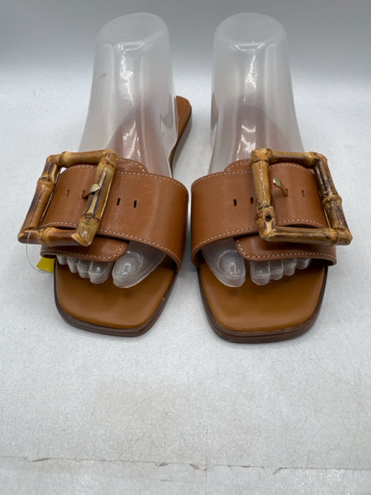 J Mclaughlin Shoe Size 9 Brown Leather Bamboo Buckle Open Toe Mule Sandals