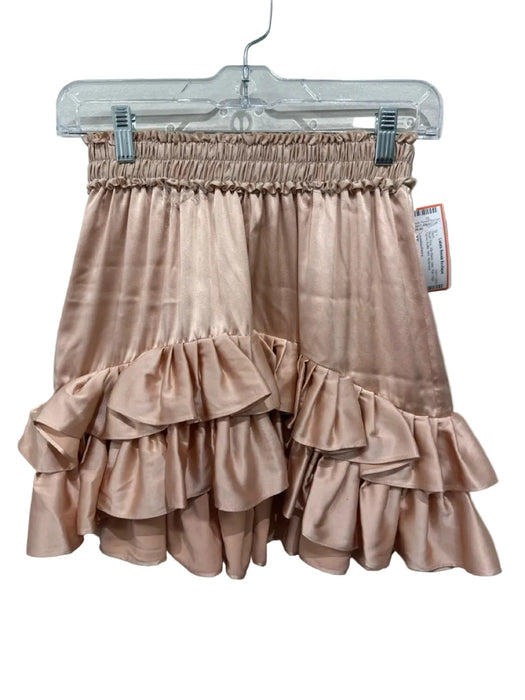 Loveshackfancy Size XS Blush Pink Silk Blend Satin Raw Edge Tiered Ruffle Skirt