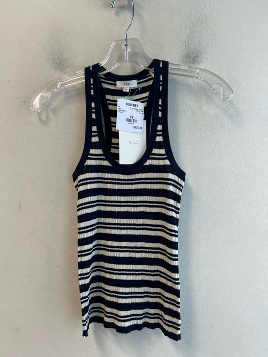 A.L.C. Size XS Navy & white Cotton Ribbed Scoop Neck Racerback Striped Top
