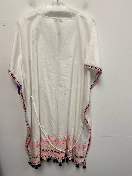 Nooki London Size L White, Pink & Black Cotton Embroidered Trim V Neck Dress
