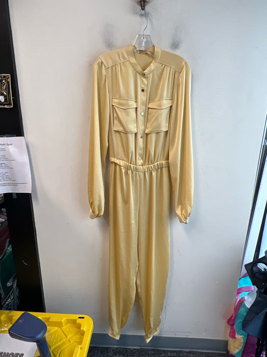 Ramy Brook Size M Yellow Polyester Long Sleeve Waist Belt Gold Hardware Jumpsuit