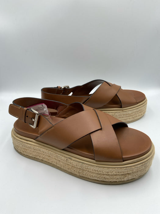Prada Shoe Size 40 Brown & Beige Leather Espadrille Criss Cross Sandals