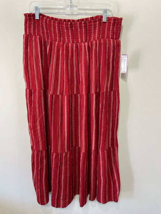 Wrap London Size 14 Red & White Cotton Blend Tiered Striped Elastic Waist Skirt