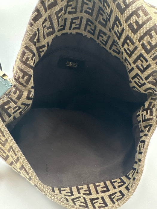 Fendi Brown & Blue Textile Magnetic Closure Monogram Vintage Bag