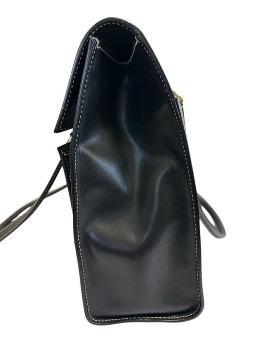 Labels Resale Boutique vintage Salvatore Ferragamo black leather shoulder bag with white contrast stitching side view