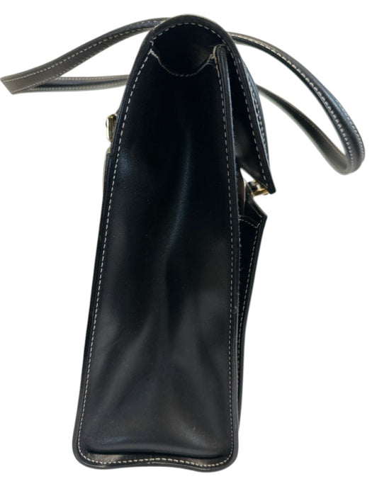 Labels Resale Boutique vintage Salvatore Ferragamo black leather shoulder bag with white contrast stitching side view