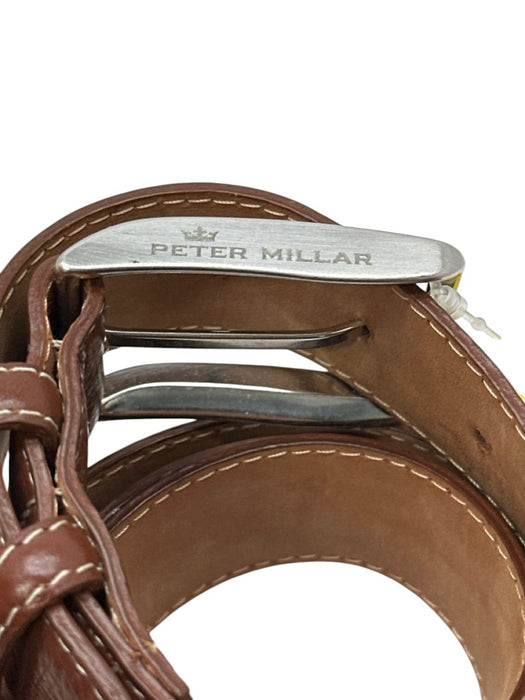 Labels Resale Boutique Peter Millar brown pebbled leather men's belt with silver tone buckle detail