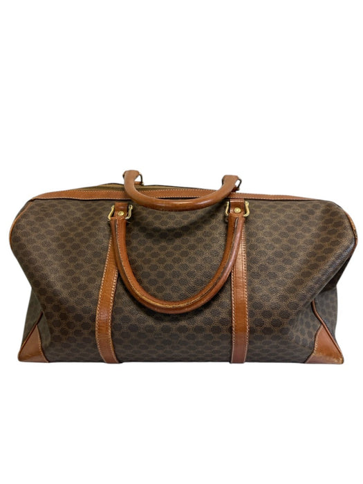 Labels Resale Boutique vintage Celine brown monogram coated canvas weekender duffle bag with zip top closure