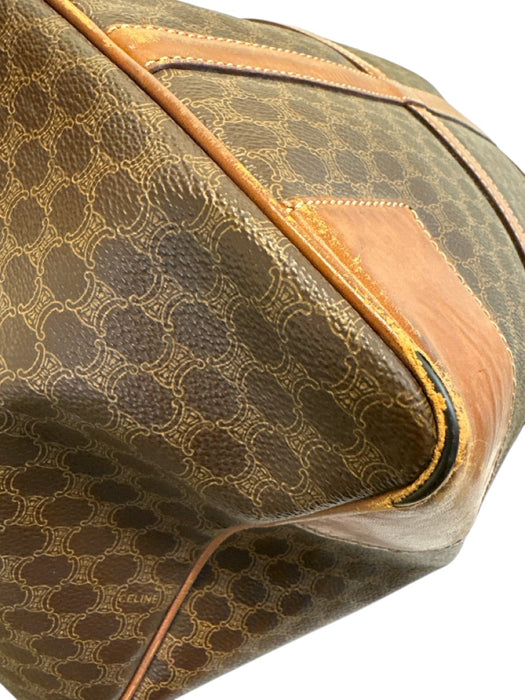 Labels Resale Boutique vintage Celine monogram coated canvas duffle weekender bag in brown with leather trim