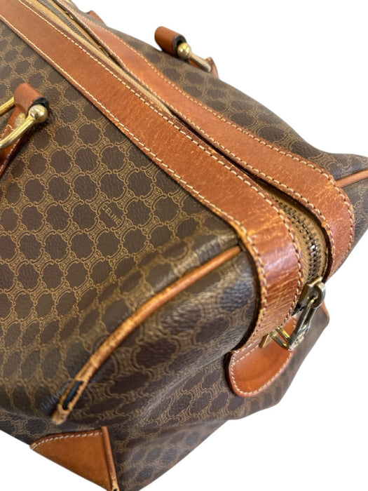 Labels Resale Boutique vintage Celine brown monogram coated canvas zip top duffle weekender bag with leather trim