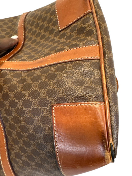 Labels Resale Boutique vintage Celine brown monogram coated canvas duffle weekender bag with leather trim