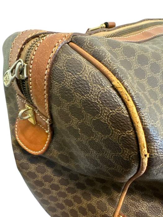 Labels Resale Boutique vintage Celine brown monogram coated canvas weekender duffle bag with zip top closure