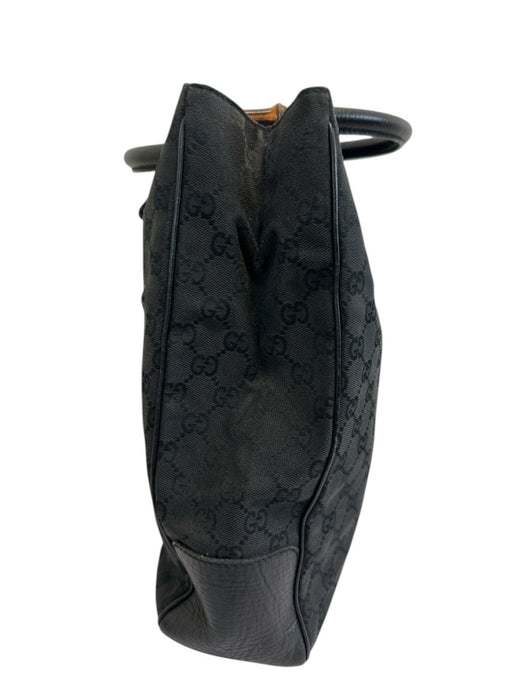 Labels Resale Boutique Gucci black Guccissima canvas and leather bag with bamboo detail, side view