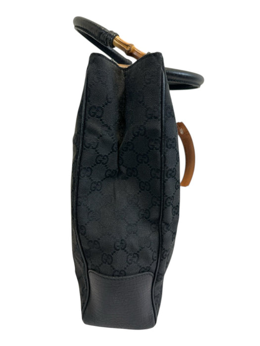 Labels Resale Boutique Gucci black Guccissima canvas and leather bag with bamboo handle side view
