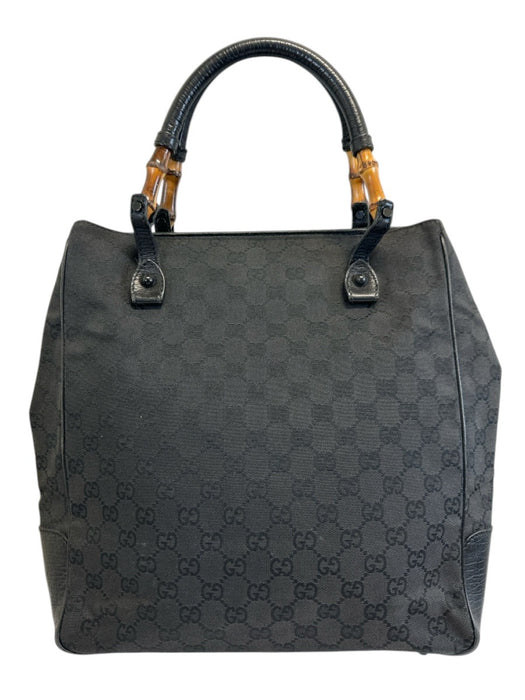 Labels Resale Boutique Gucci black Guccissima canvas and leather handbag with signature bamboo handle detail