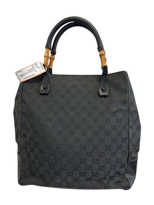 Labels Resale Boutique Gucci black Guccissima canvas and leather handbag with signature bamboo top handles