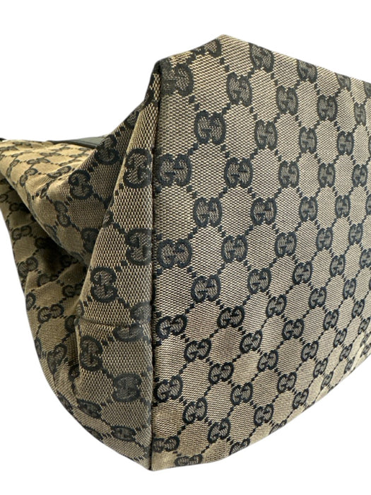 Labels Resale Boutique vintage Gucci Guccissima canvas shoulder tote bag in dark brown and black with leather trim