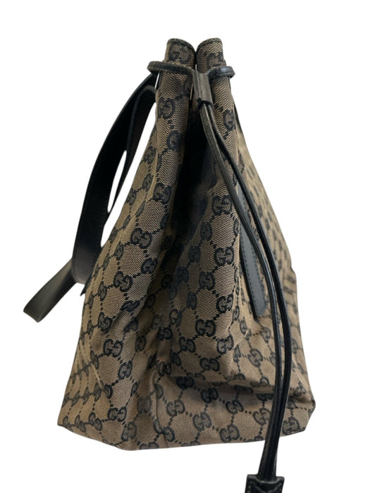 Labels Resale Boutique vintage Gucci Guccissima canvas and leather shoulder tote bag in dark brown and black