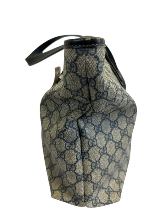 Labels Resale Boutique Gucci navy blue and beige Guccissima coated canvas tote bag side profile view